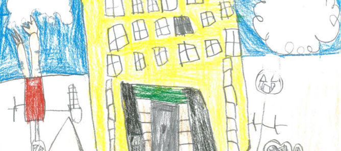 Bygdøy skole tegnet av Julian i 1a