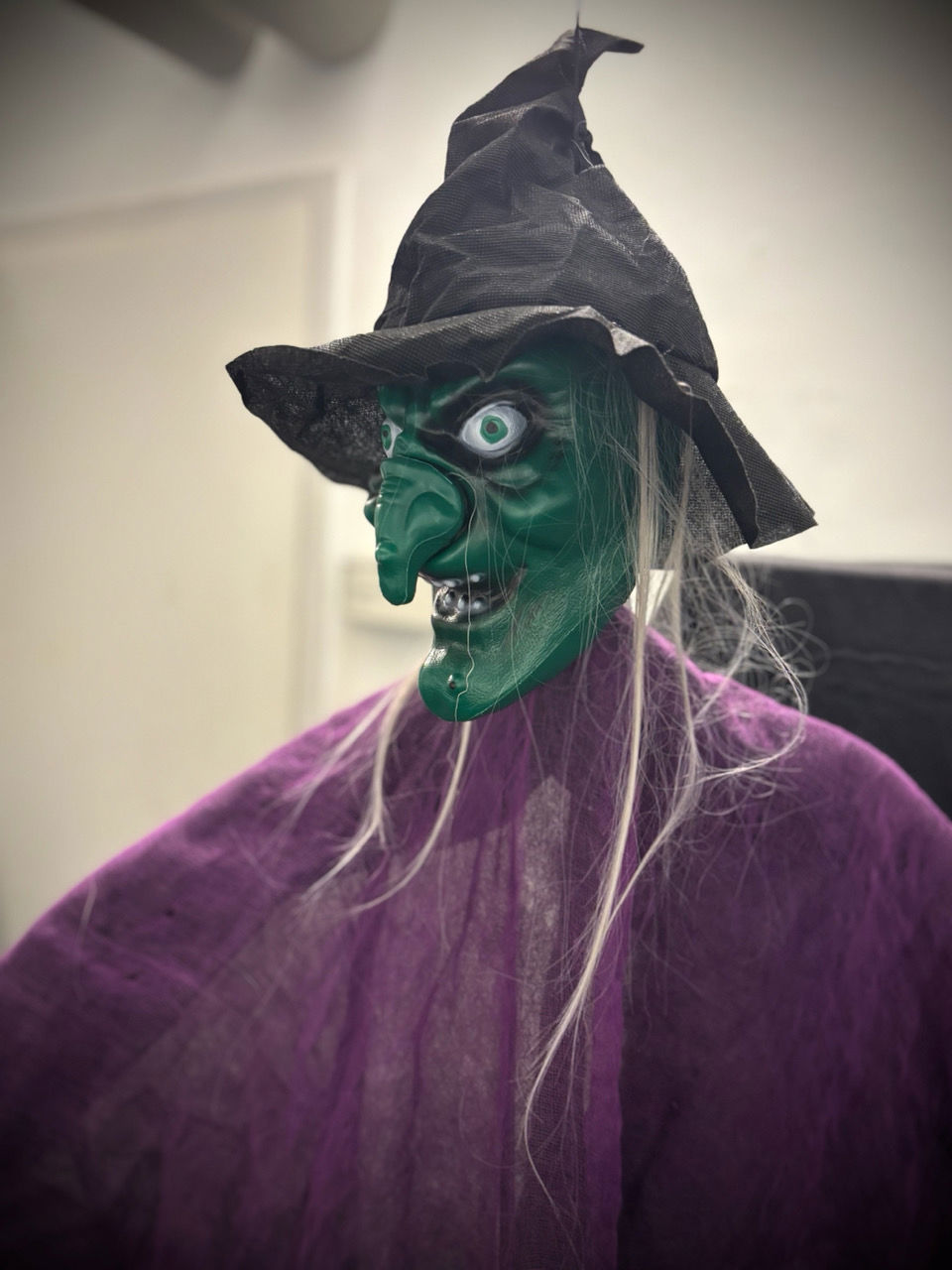 en grønn frosk iført en lilla kjole